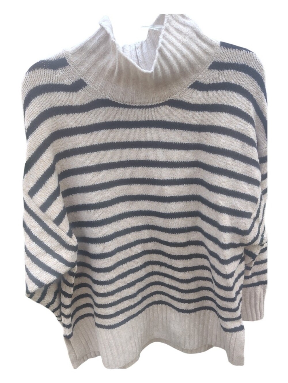 a new day Cream and Black Striped Turtleneck Sweater